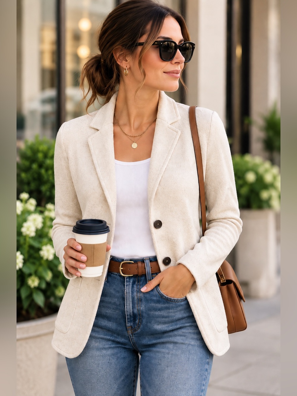 J.Crew Sweater Blazer Cream Oatmeal Cardigan XXS Cotton Quiet Luxury